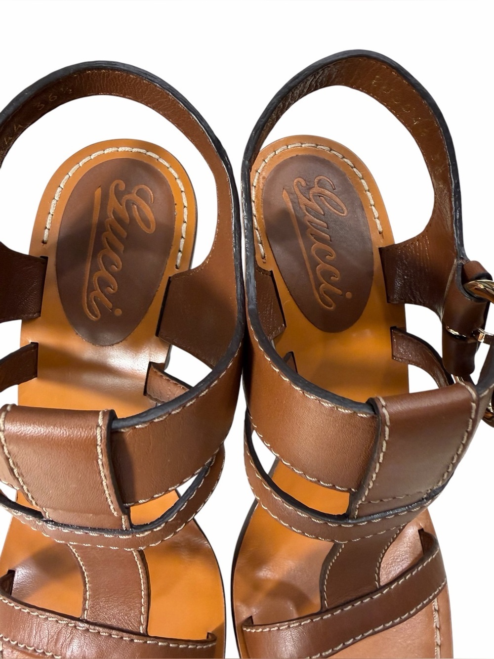 Gucci 5” Brown Leather High Heel Sandals With Iconic Bamboo Horsebit NWOB - Picture 3 of 9